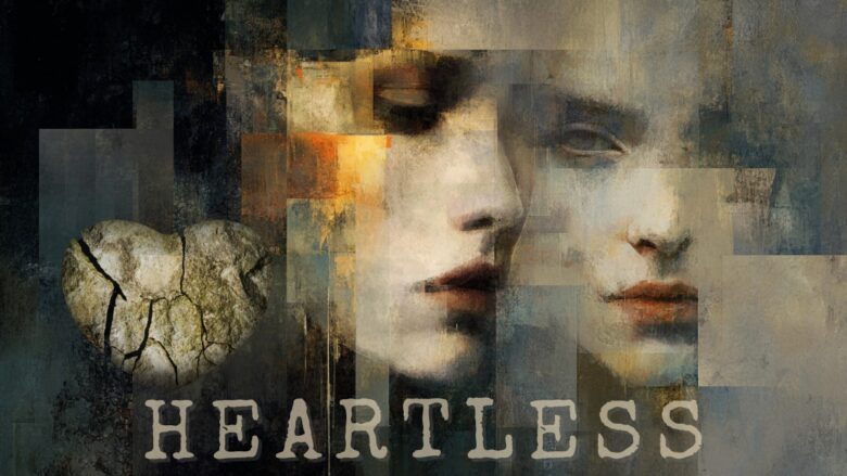Dark abstract collage featuring fragmented human faces and a cracked stone heart under moody shadows, symbolizing emotional detachment.
